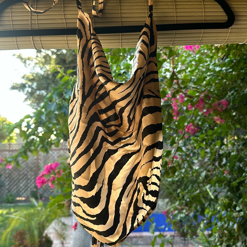 2 Tie Satin Animal Print Crop Top